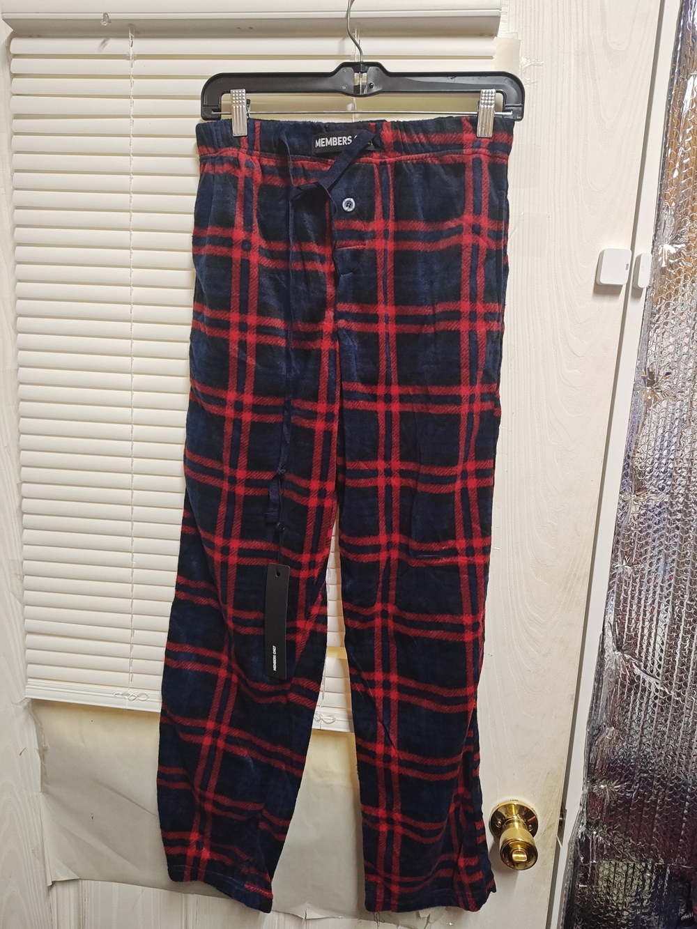 Members Only Navy and Red Plaid Lounge Pants